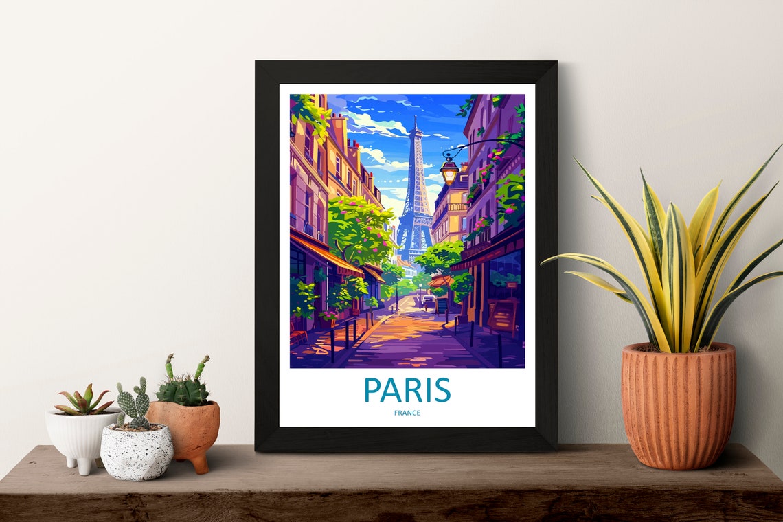 Paris Eiffel Tower Sunlit Street Scene Vintage Style Travel Poster - Image 3