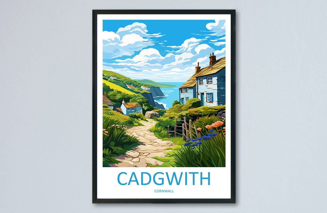 Cadgwith Cornwall Stone Cottages Fishing Village Coastal Travel Poster