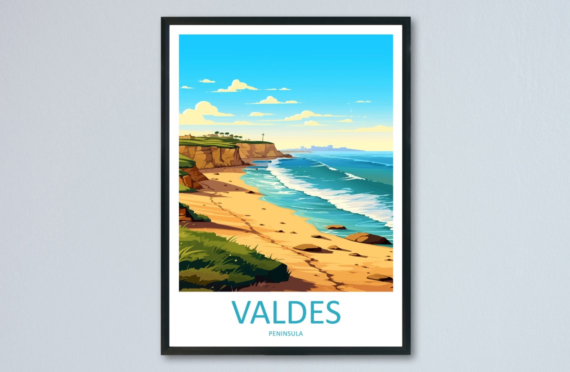 Valdes Peninsula Sandy Beach Turquoise Surf Travel Art Poster