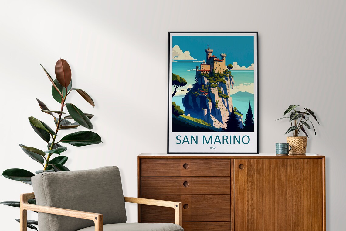 San Marino Medieval Fortress On Sheer Cliffs Italy Travel Poster - Image 2
