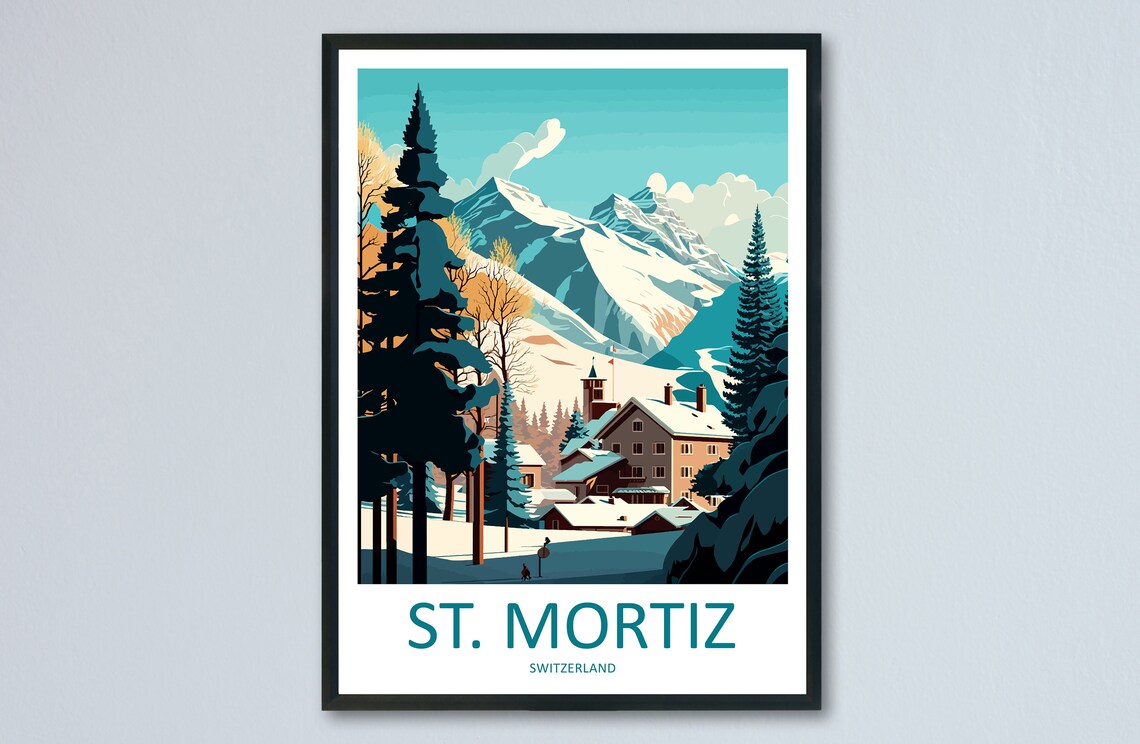 St Moritz Travel Poster, Skiing Wall Art