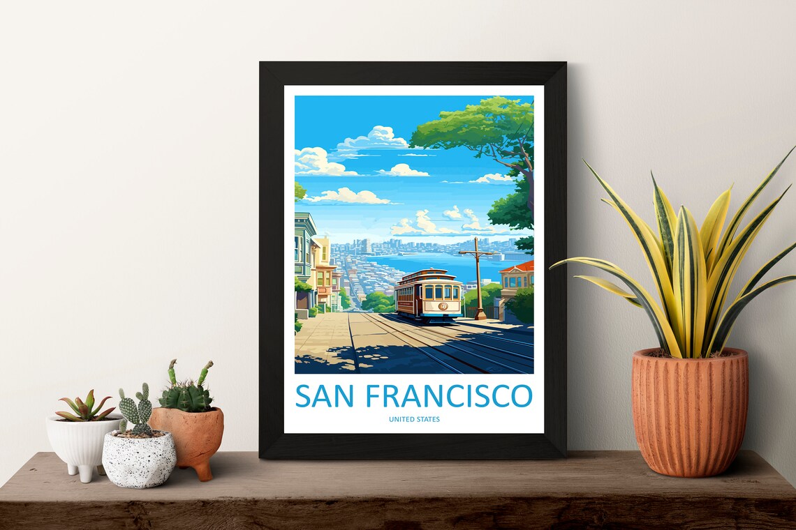 San Francisco California Cable Car Hill Street Bay View Poster - Image 3