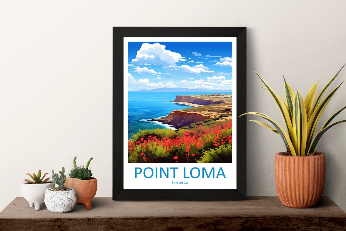 Point Loma San Diego Coastal Cliffs Wildflowers Retro Travel Poster - Image 3