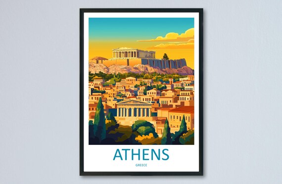 Athens Acropolis Parthenon Sunset Cityscape Greece Travel Poster