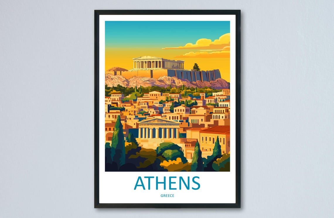 Athens Acropolis Parthenon Sunset Cityscape Greece Travel Poster