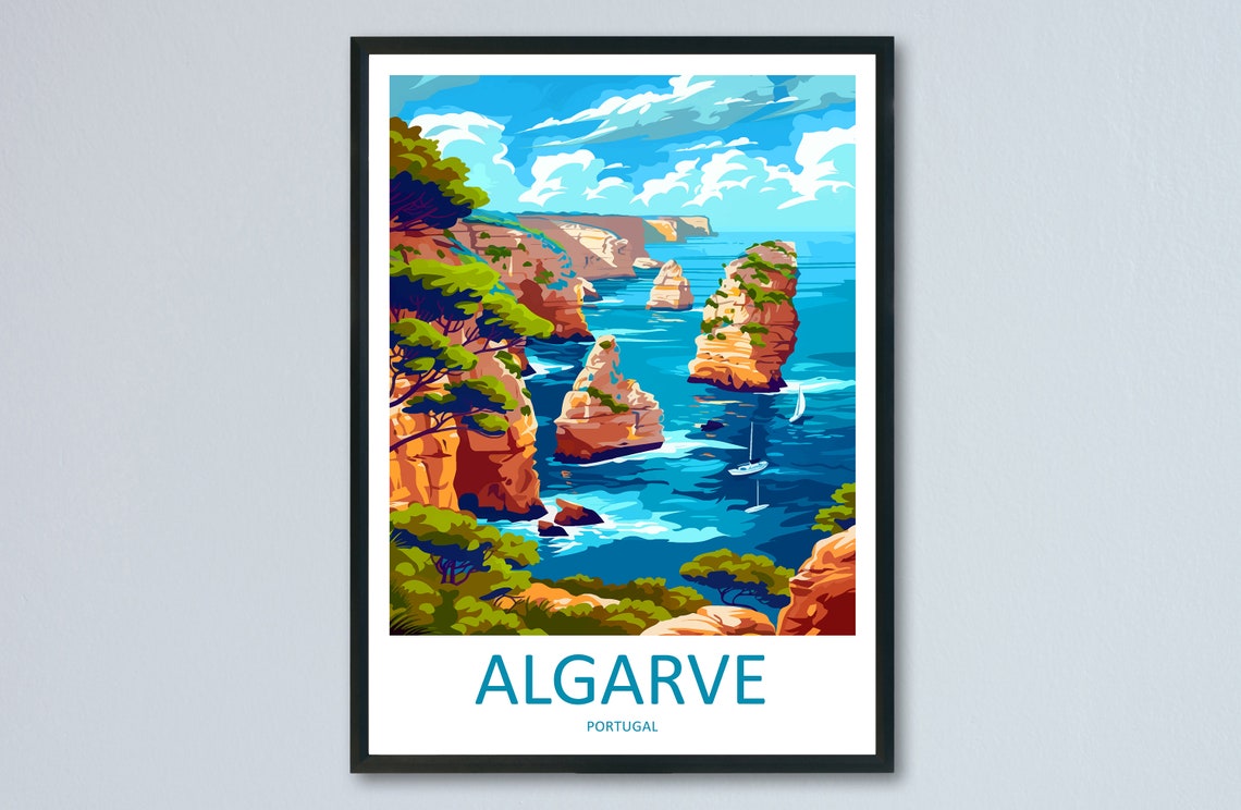 Algarve Portugal Dramatic Cliffs Sailing Sea Coast Travel Poster