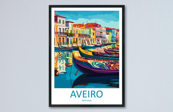 Aveiro Portugal Moliceiro Boats Canal Colorful Houses Poster