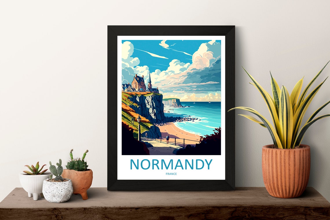 Normandy France White Cliffs and Coastal Path Beach Travel Poster - Image 3