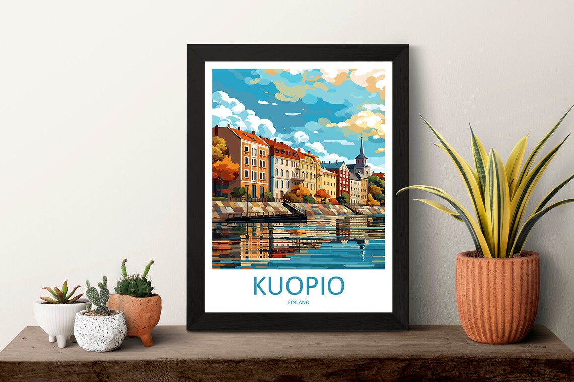 Kuopio Finland Riverfront Old Town Autumn Reflection Travel Poster - Image 3