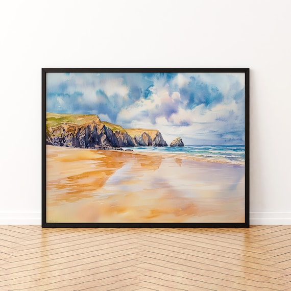 Perranporth Cornwall Watercolor Travel Poster