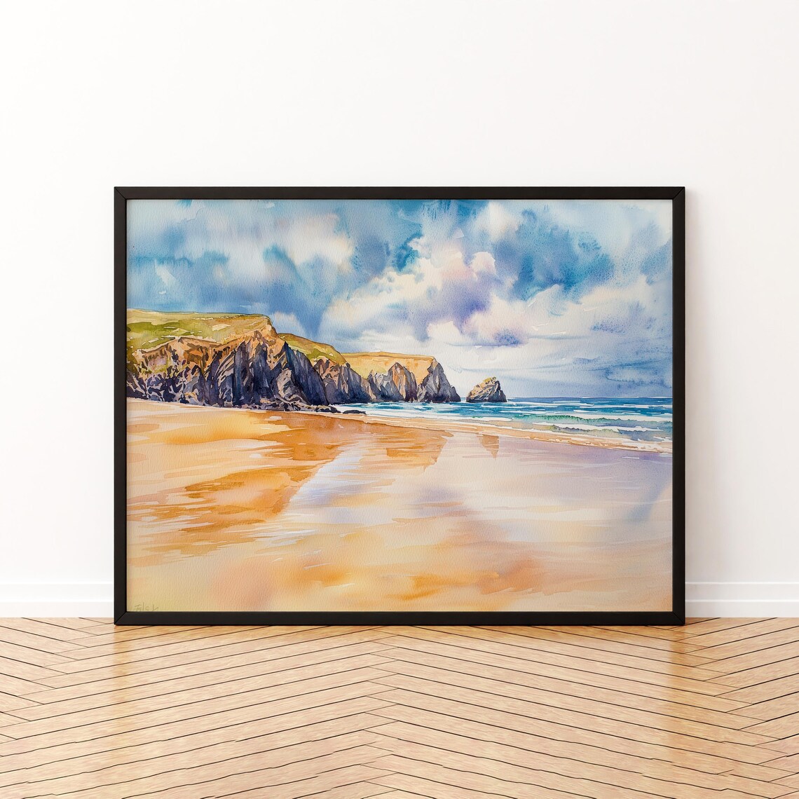 Perranporth Cornwall Watercolor Travel Poster