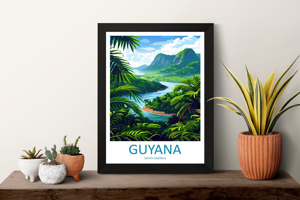 Guyana South America Rainforest River Mountain Travel Poster - Image 3