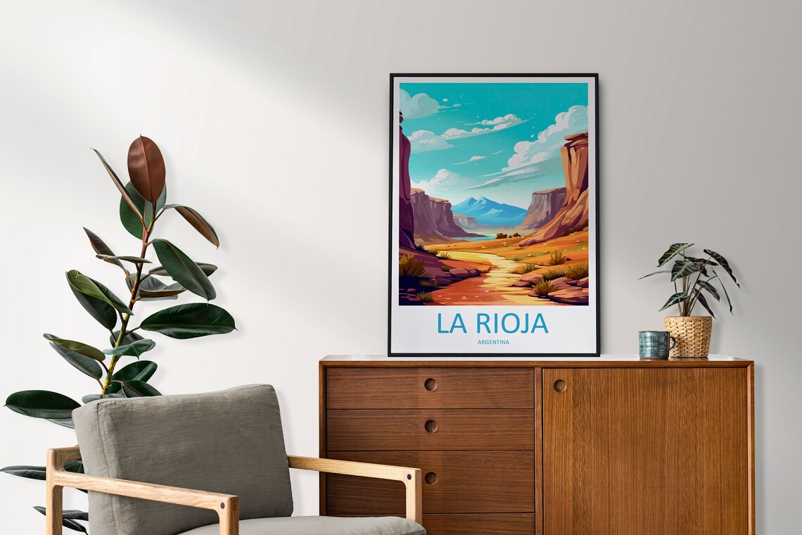 La Rioja Argentina Red Desert Canyon River Golden Landscape Poster - Image 2