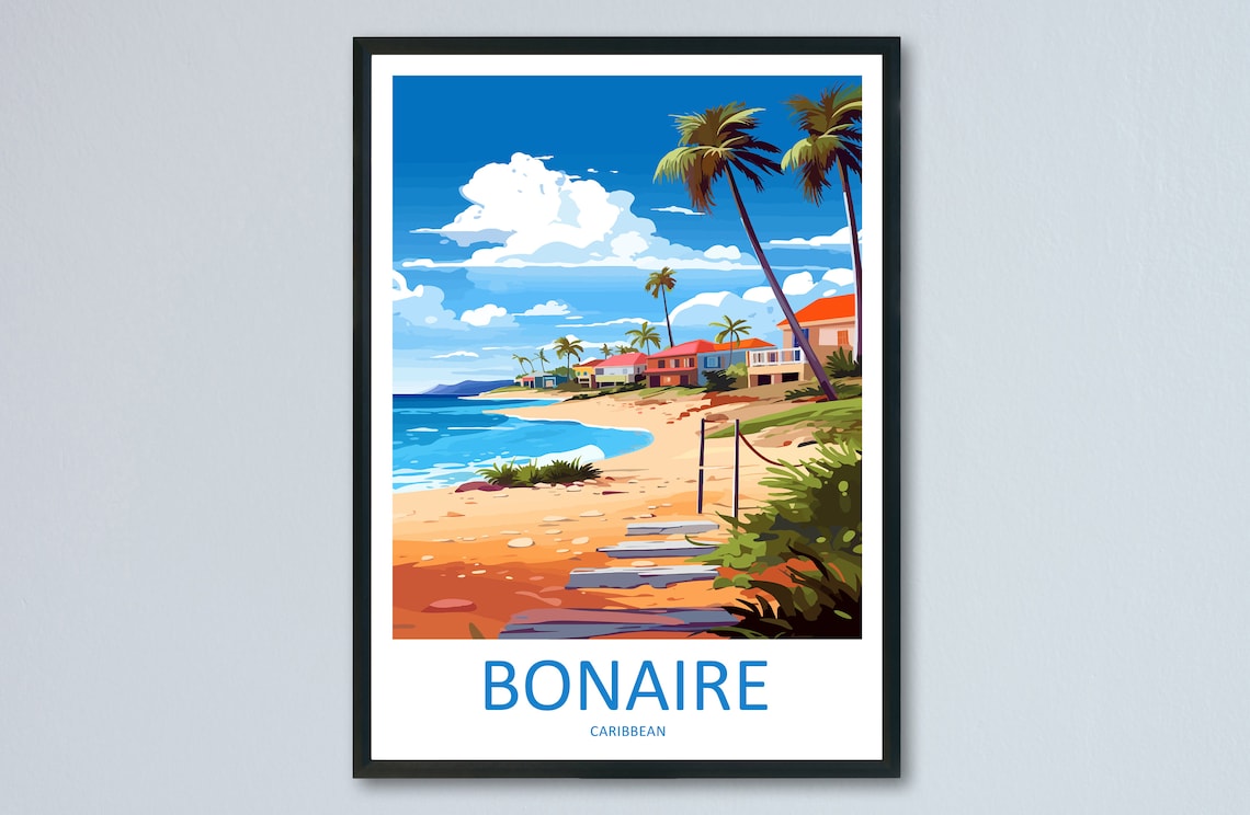 Bonaire Travel Poster, Caribbean Place Print