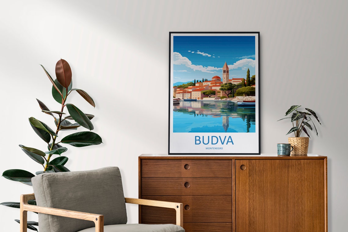 Budva Montenegro Old Town Bell Tower Waterfront Harbor Poster - Image 2