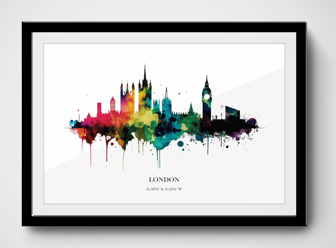 London Watercolour Skyline Art Print, UK Cityscape - Image 3