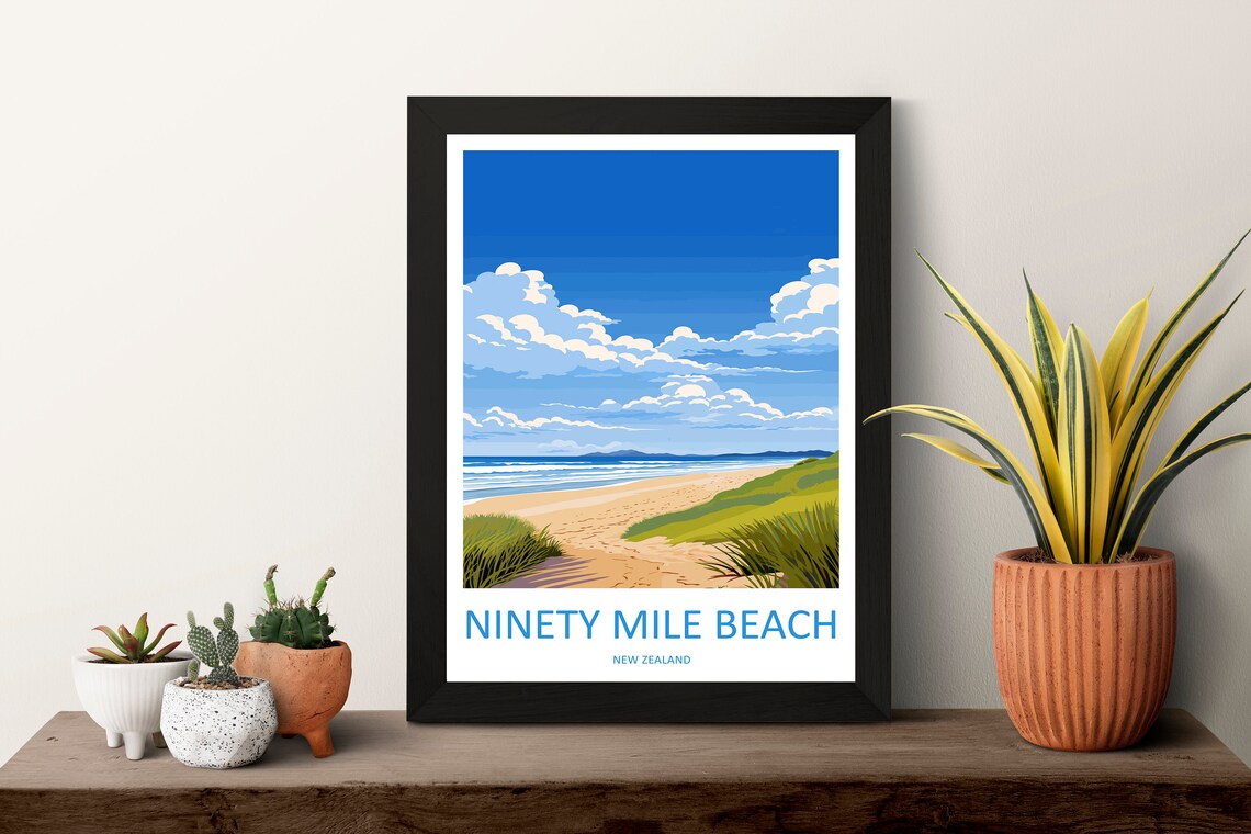Ninety Mile Beach New Zealand Long Golden Sandy Shore Poster - Image 3