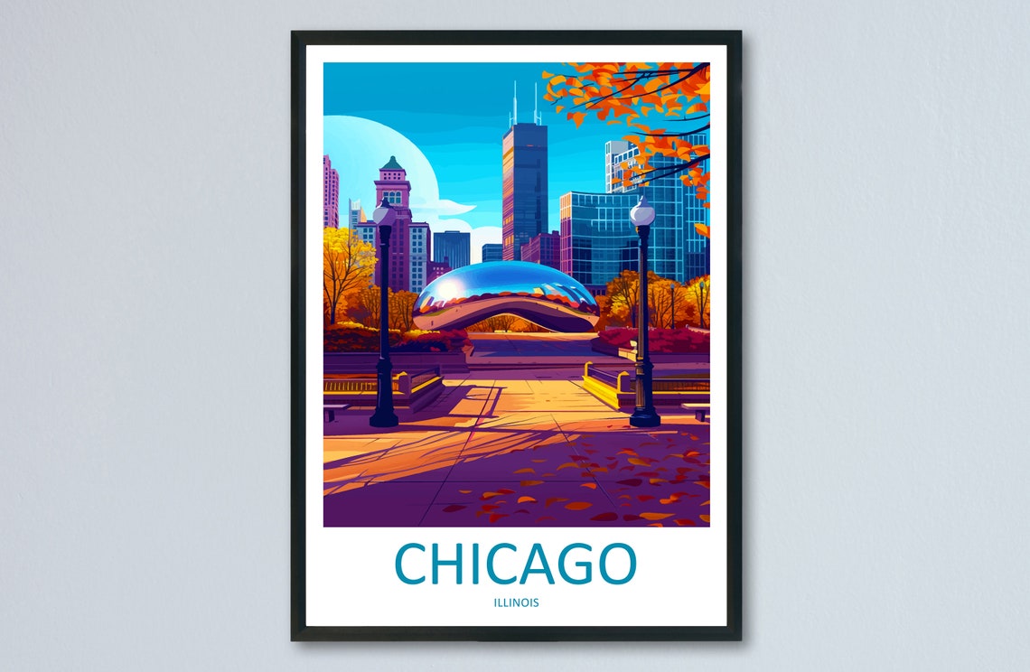 Chicago Illinois Millennium Park Cloud Gate Bean Travel Poster