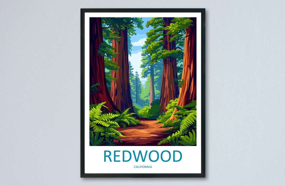 Redwood National Park Travel Poster, California Landscape