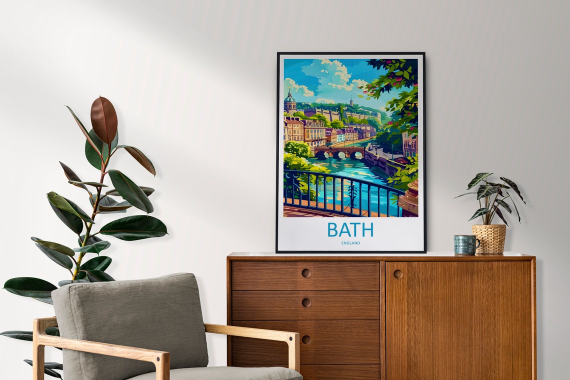 Bath England Riverside Bridge Historic City View Travel Poster - Image 2