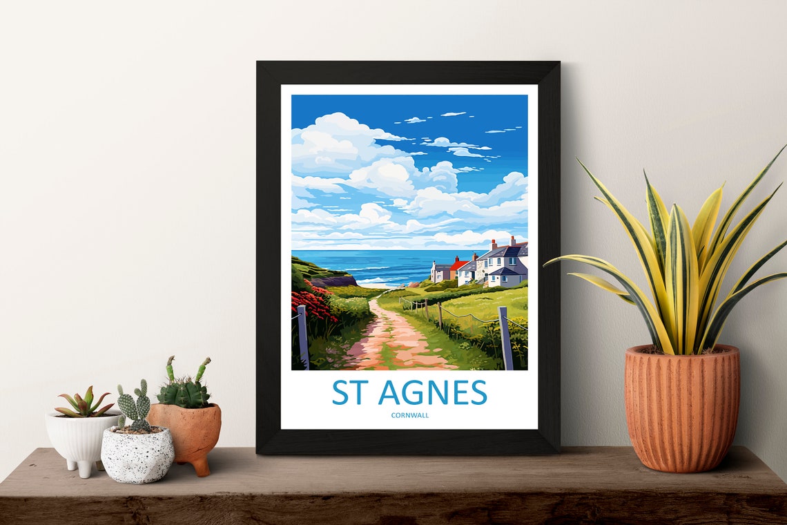 St Agnes Cornwall Coastal Path Cottages Vintage Travel Poster - Image 3