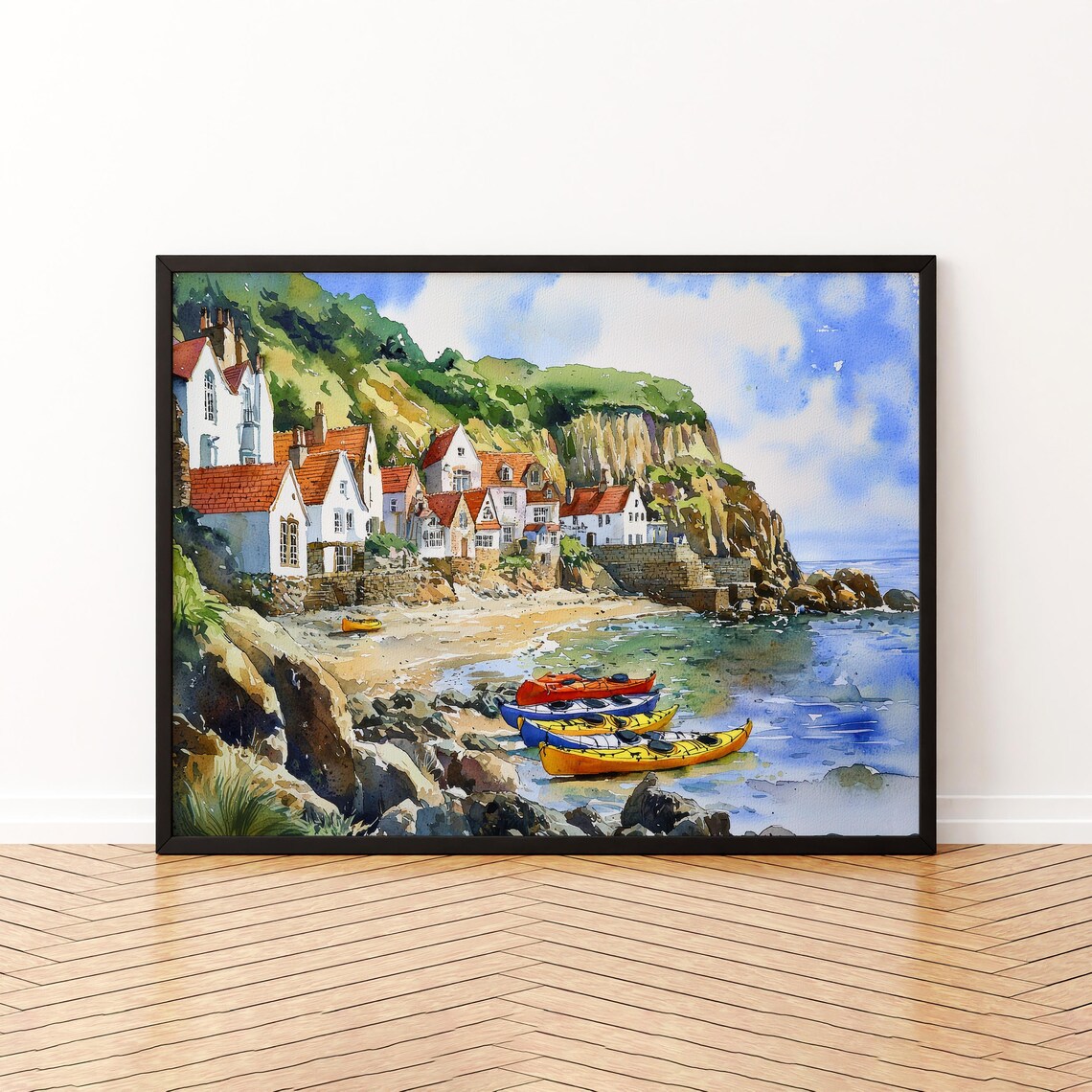 Runswick Bay England Watercolor Travel Poster
