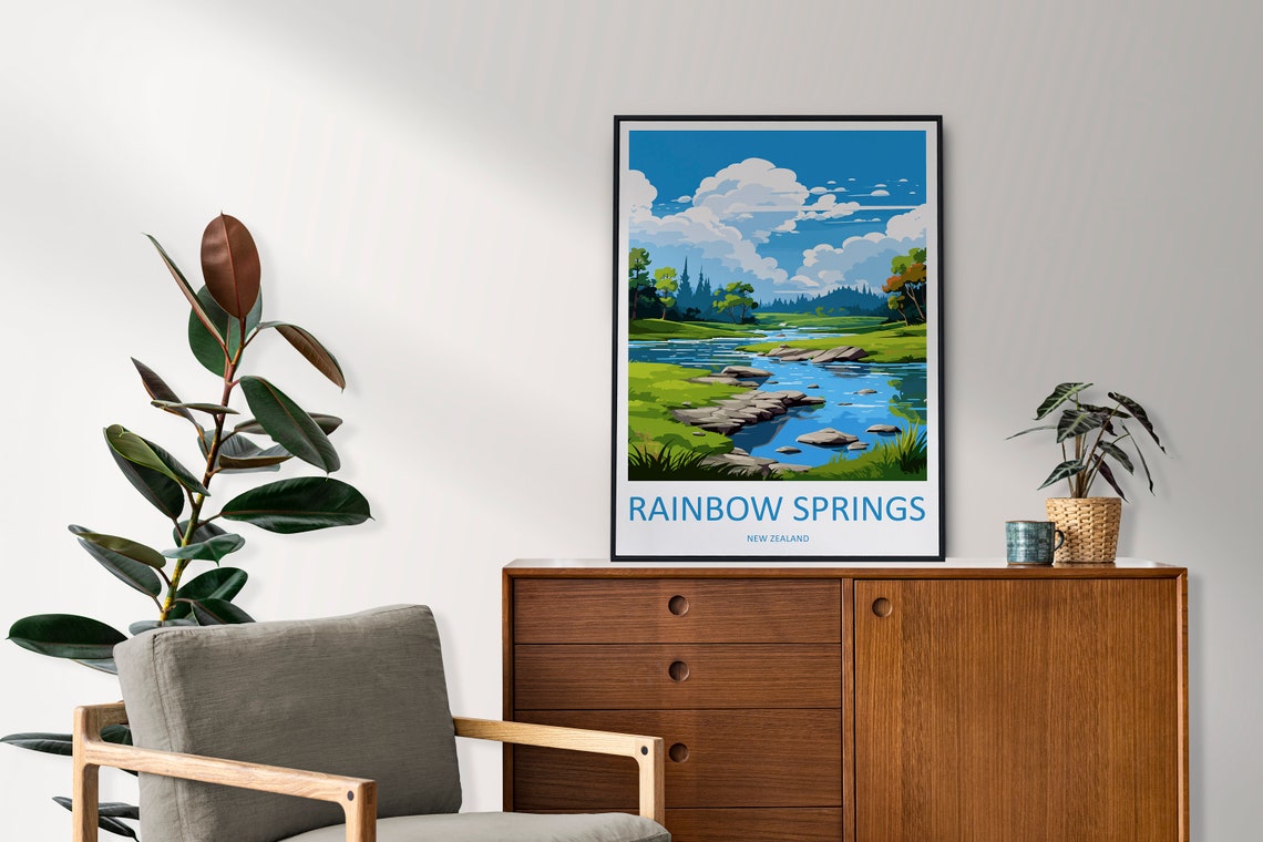 Rainbow Springs New Zealand Lazy River Meadow Stream Scene Poster - Image 2