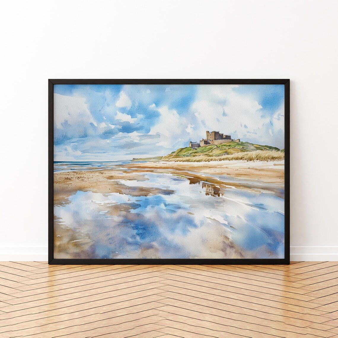 Northumberland Coast England Watercolor Travel Poster