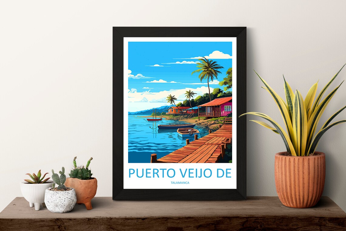 Puerto Viejo de Talamanca Costa Rica Beach Dock Boats Travel Poster - Image 3