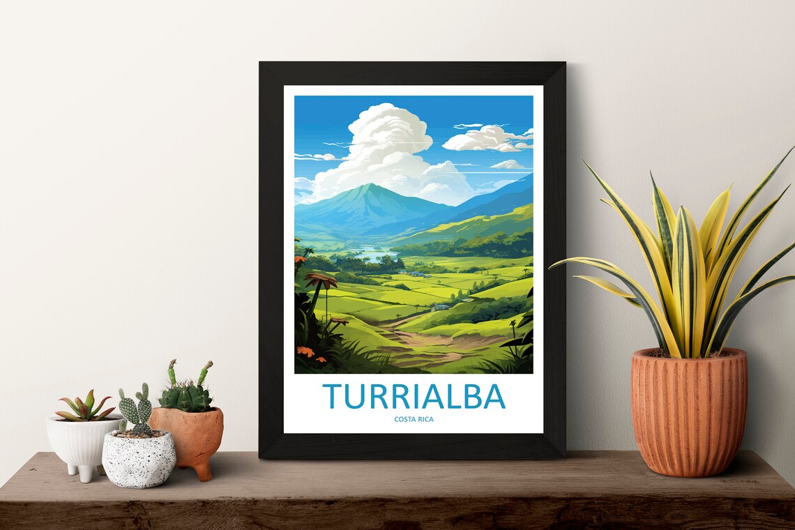 Turrialba Costa Rica Volcano Patchwork Valley Overlook Meadow Travel Poster - Image 3