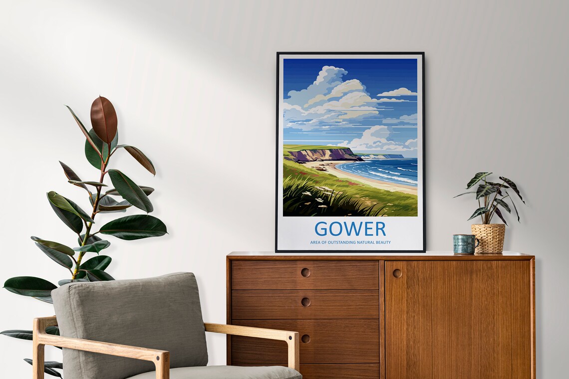 Gower Peninsula Travel Poster, UK Coastal Place - Image 2