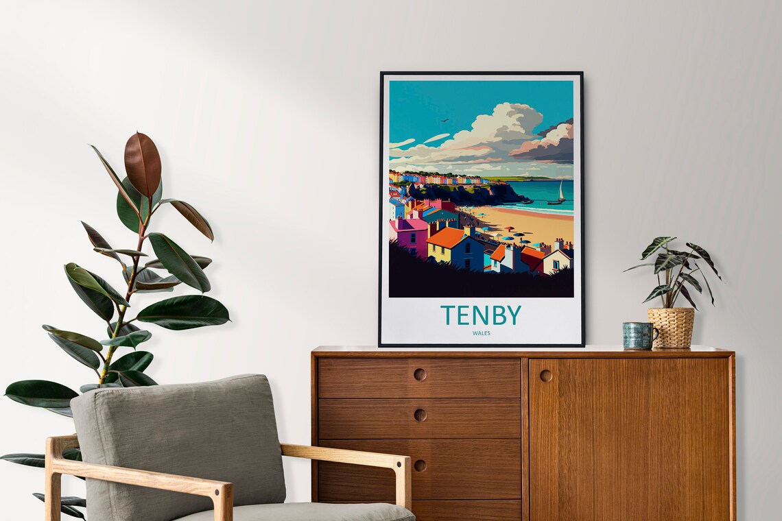 Tenby Wales Seascape Art Print, Travel Poster - Image 2