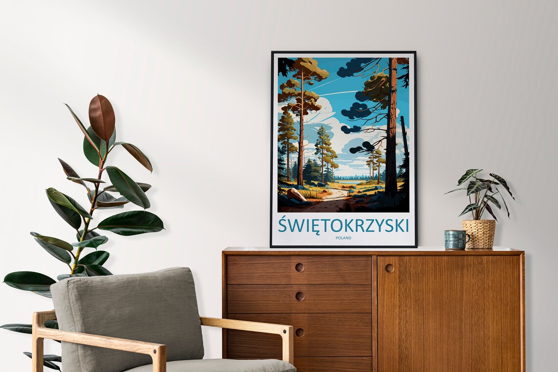Swietokrzyski Poland Towering Pine Forest Trail Retro Travel Poster - Image 2