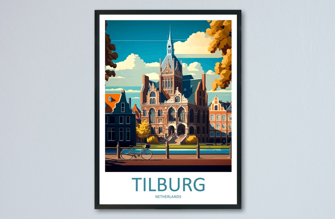 Tilburg Netherlands Historic Red Brick Building Retro Travel Poster