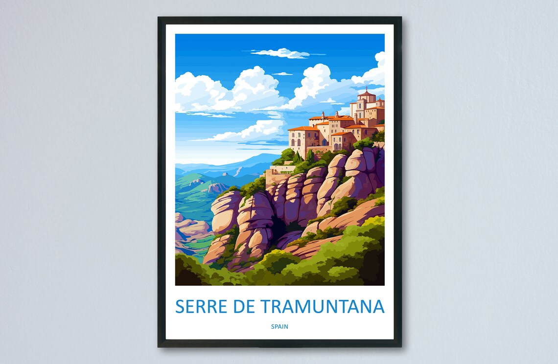 Serra de Tramuntana Spain Vintage Travel Mountain Village Art Poster
