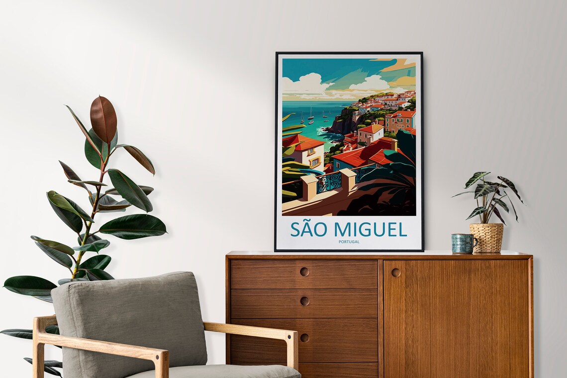 Sao Miguel Portugal Cliffside Town Sailboats Coastal View Poster - Image 2