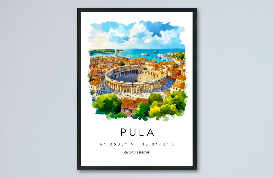 Pula Watercolor Travel Poster, Croatia Art Print