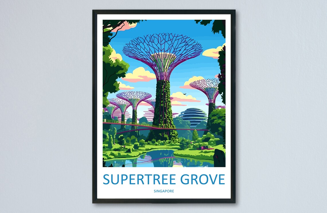 Supertree Grove Singapore Futuristic Gardens Vintage Style Poster