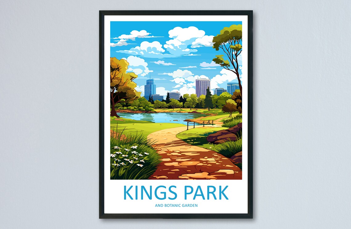 Kings Park Botanic Garden Lakeside Path and City Skyline View Poster
