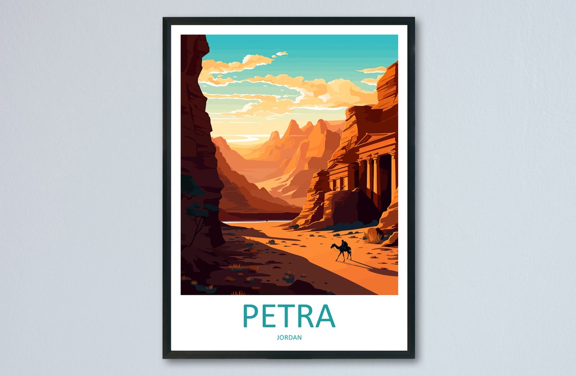 Petra Jordan Ancient Siq Canyon Camel Sunset Desert Travel Poster
