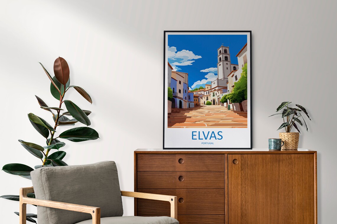 Elvas Portugal Charming Cobblestone Street Scene Travel Poster - Image 2