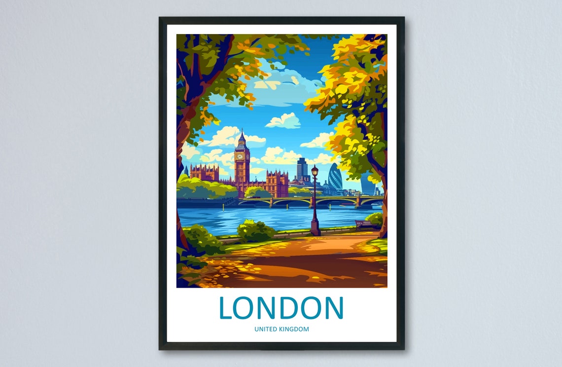 London Big Ben Westminster Thames Park Skyline Travel Poster