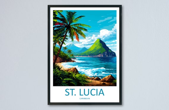 Saint Lucia Travel Poster, Caribbean Wall Art Print