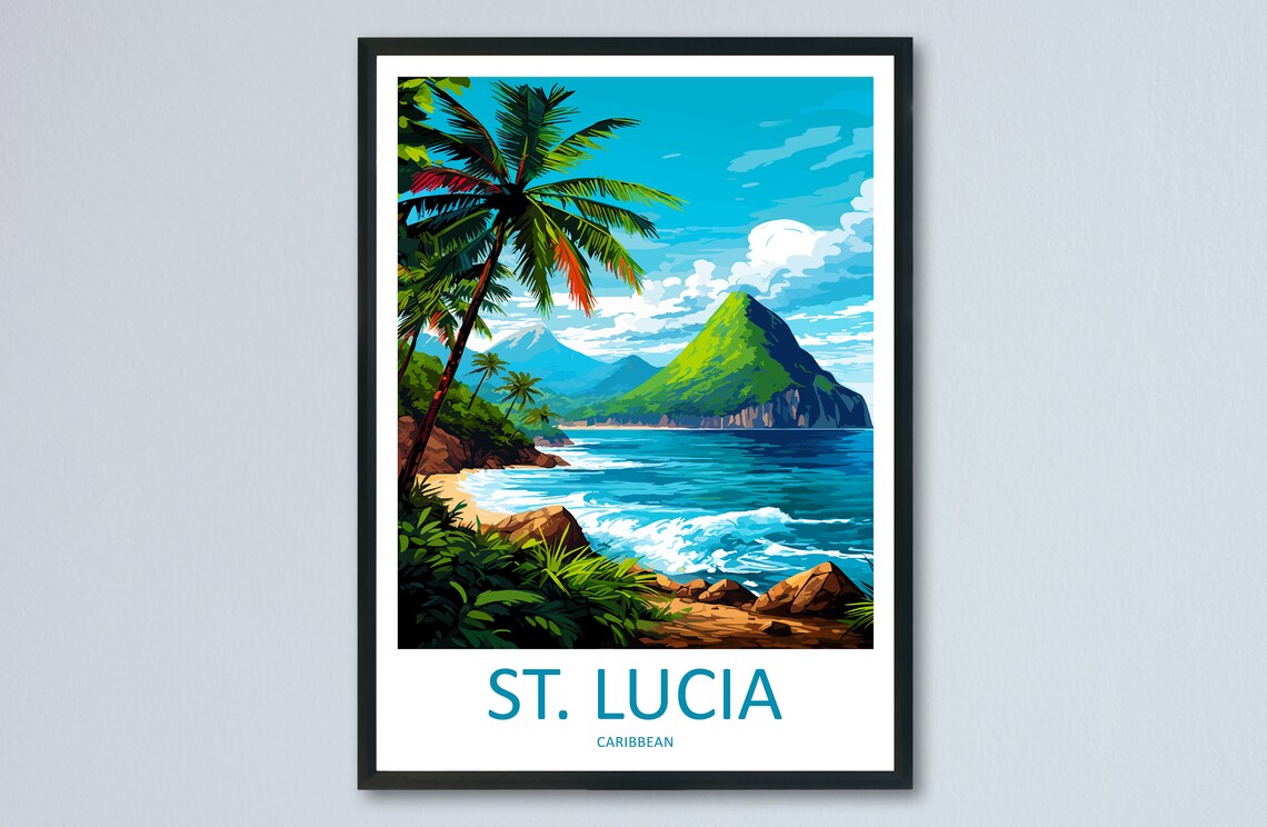 Saint Lucia Travel Poster, Caribbean Wall Art Print