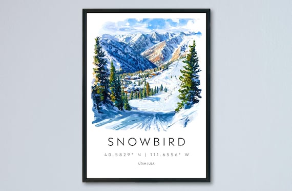 Snowbird Utah Ski Resort Snowy Mountain Watercolor Wall Poster