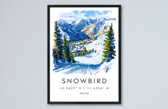 Snowbird Watercolor Poster Travel Print Wall Art Ski Resort Painting Utah Mountain Decor