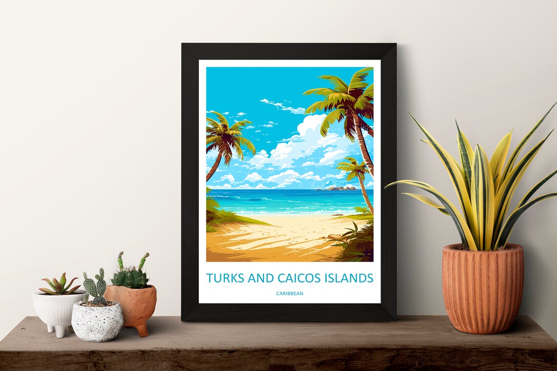 Turks and Caicos Islands Caribbean Palm Beach White Sand Travel Poster - Image 3
