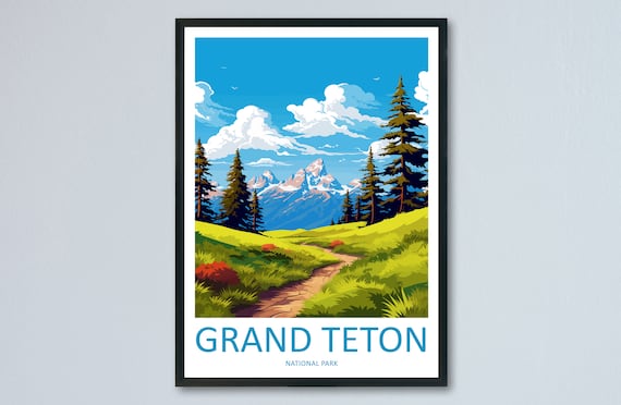 Grand Teton National Park Mountain Trail Vintage Travel Poster