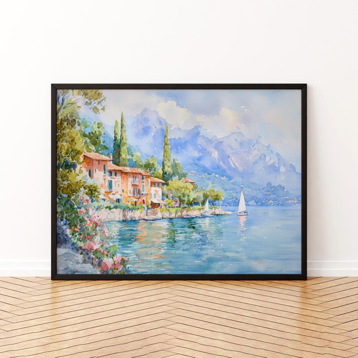 Lake Garda Watercolor Poster Landscape Wall Art Hanging Home Dcor Gift Lovers Italy