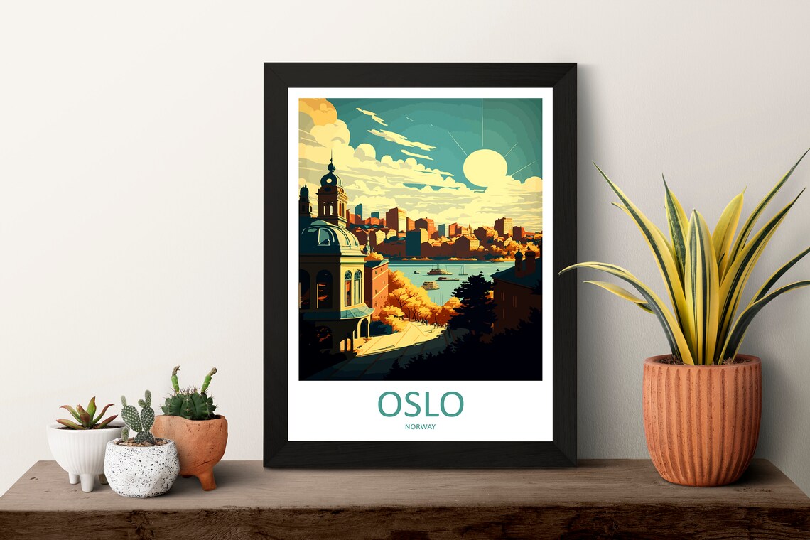 Oslo Norway Golden Hour Harbor Skyline Vintage Travel Poster - Image 3